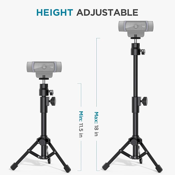 InnoGear Webcam Tripod, Extendable Webcam Stand for Desk Camera Stand Mount with Phone Holder for Webcam C922 C930e C920S C920 C615 C960 C920x BRIO 4K NexiGo N60, Right Light, GoPro with 1/4" Thread