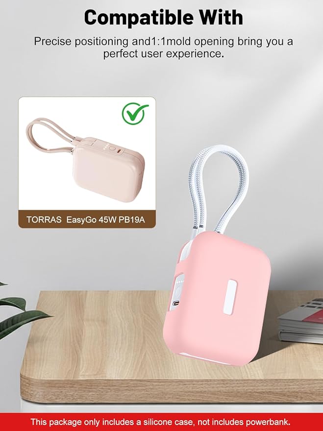 Silicone Protective Case Compatible with TORRAS EasyGo Power Bank 45W Ultra-Fast Charging 10000mAh, Full-Body Protective Cover with Precise Cutouts, Shockproof & Scratch-Resistant Sleeve (Pink)