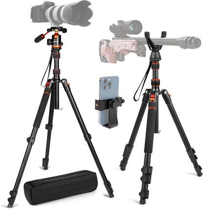 68" Ball Head Camera Tripod & Monopods, 360° Smooth Rotation V-Yoke Rifle Shooting Tripod & Hunting Stick, Heavy Duty Tripod for Camera and Outdoor Hunting with 16.5" Min Size and Carry Bag