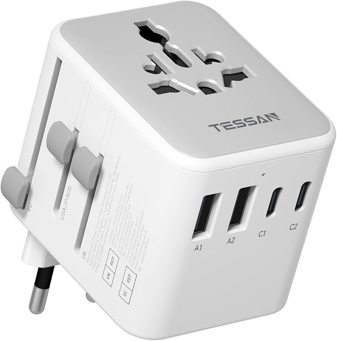 TESSAN Universal Travel Adapter, International Power Adapter | 2 USB C 2 USB A Ports, Travel Plug Adaptor Worldwide for US to Europe UK Italy Ireland Australia France Germany, Type C G A I
