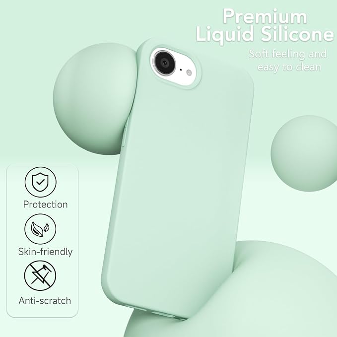 for iPhone 17e 16e Case Silicone Compatible with Magsafe Case, Ultra Slim Thin Magnetic Phone Cases Mag Safe, Cute Soft Rubber Gel TPU Matte Plain Wireless Charging Cover for Women, Mint Green
