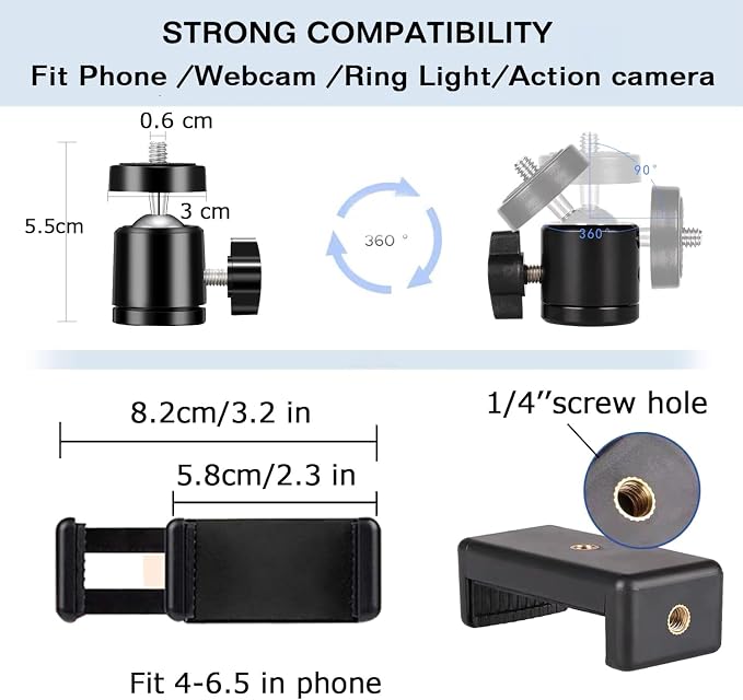 Overhead Tripod Mount for Camera Webcam Ring Light, Over Head Articulating Arm with Phone Holder and Ball Head, Desktop Suspension Scissor Accessory for Live Streaming,Video Recording （White）