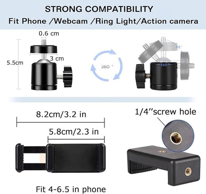 Overhead Tripod Mount for Camera Webcam Ring Light, Over Head Articulating Arm with Phone Holder and Ball Head, Desktop Suspension Scissor Accessory for Live Streaming,Video Recording （White）