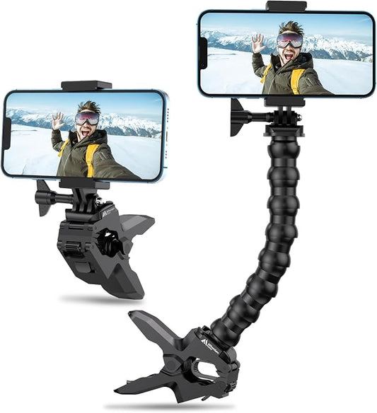 Gooseneck Phone Holder Clamp Clip Mount Cell Phone Stand for Desk Pole Table Compatible with iPhone 16 15 14 Pro Max Plus 13 12 11 SE XS XR X 8 7 6 Samsung GoPro Hero and Other 4-7'' Devices