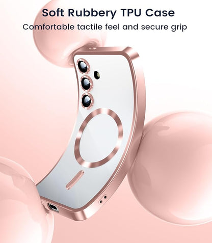 Slim Thin for Samsung Galaxy S25 Case 6.2'', Compatible with MagSafe, Built-in Camera Lens Protector, Shockproof Protective Phone Case, Soft Electroplated Clear Phone Cover, Rose Gold