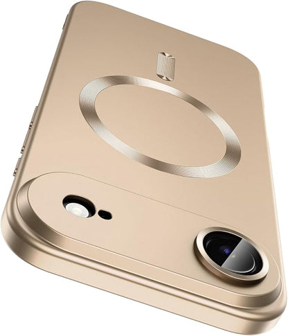 Magnetic for iPhone Air Case, Compatible with MagSafe, Built-in Camera Lens Protector, Slim Thin Soft Silicone Bumper Shockproof Metallic Luster Phone Case for iPhone 17 Air (Gold)
