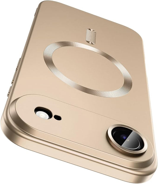 Magnetic for iPhone Air Case, Compatible with MagSafe, Built-in Camera Lens Protector, Slim Thin Soft Silicone Bumper Shockproof Metallic Luster Phone Case for iPhone 17 Air (Gold)