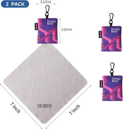 SEIBER Eyeglass Cleaning Microfiber Cloth,7 x 7 inch Glasses Cloth for Sunglasses,Laptops, Cameras,Screen- with Neoprene Pouch,Self-Closing Bottom(2PCS,Purple)