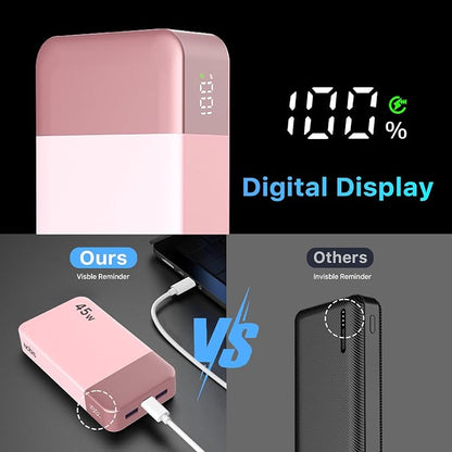 NOBIS Portable Charger 45W 20000mAh Power Bank Fast Charging | 2C+2A Battery Pack with C to C Cable, Battery Bank with Digital Display for iPhone Android Laptop etc