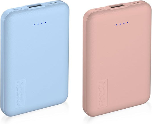 Miady 2-Pack Small Portable Charger 5000mAh Power Bank Travel Battery Pack | 5000mAh丨18.5Wh丨Type C in&Out丨Pocket Size丨Compatible with iPhone 17 Galaxy S24 Android etc丨Flight-Safe丨Lightweight丨Blue+Pink