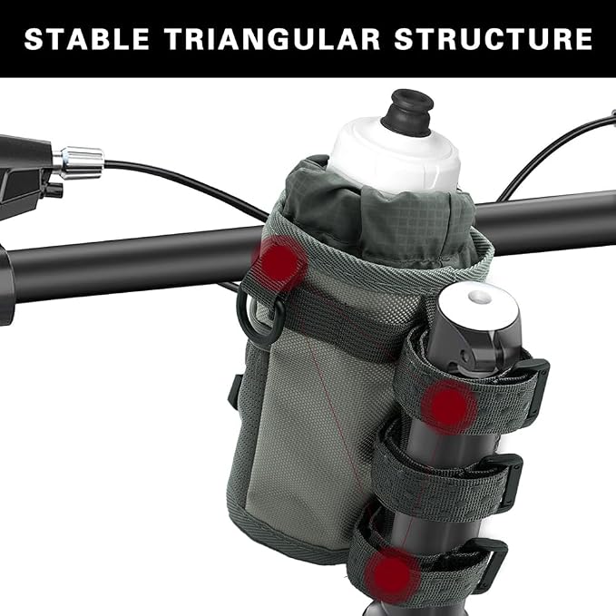 Bike Handlebar Water Bottle Holder, Fits Cups Diameter Less Than 3.6in/9cm, No-Screw Installation,Insulated, with Adjustable Fasteners, Shoulder Strap and Phone Storage Bag (3, 2Black+1Gray)