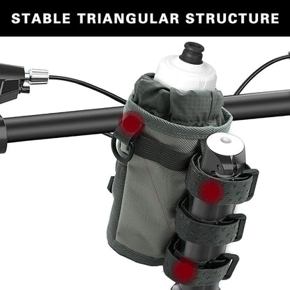 Bike Handlebar Water Bottle Holder, Fits Cups Diameter Less Than 3.6in/9cm, No-Screw Installation,Insulated, with Adjustable Fasteners, Shoulder Strap and Phone Storage Bag (3, 2Black+1Gray)