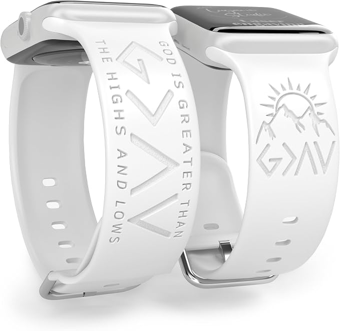 God is Greater Than the Highs and Lows Watch Band Compatible with Apple Watch Laser Engraved Band Silicone 38mm-49mm Strap Jesus Psalm Christian God Blessed (38/40/41/42(Ser. 10/11) mm M/L, White)