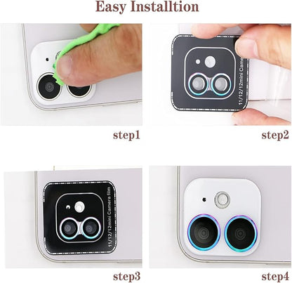 SUWEI Camera Lens Protector,for iPhone 11/12/12mini,Aluminum Alloy Lens Ring Cover,Screenprotector Lens Shield, Precise Positioning of The Lens Mounting Plate, Dazzling Colors.(11/12/12mini)