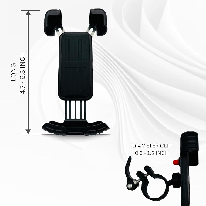 Bike Phone Holder, Phone Holder for Bike, Phone Holder Handlebar, Phone Mount, 360° Handlebar Mount with Secure Lock, Anti-Vibration Pads, Quick-Release Clamp, Fits 4.7″–6.8″ Smartphones