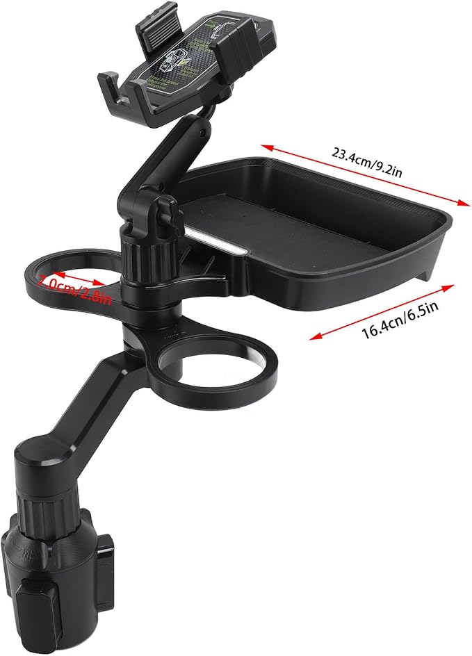 VBESTLIFE 4 in 1 Car Cup Holder Expander Tray, Car Cup Holder + Phone Mount + Food Tray Multifunctional Cup Holder Tray with 360° Rotation Base, for Truck RV Driver Road