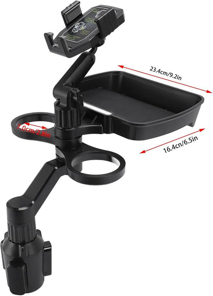 VBESTLIFE 4 in 1 Car Cup Holder Expander Tray, Car Cup Holder + Phone Mount + Food Tray Multifunctional Cup Holder Tray with 360° Rotation Base, for Truck RV Driver Road