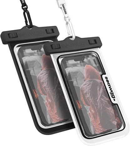 SEAWAG Next Waterproof Phone Case with Lanyard, Floating IPX8 Pouch for iPhone 17 16 Pro Max 15 14 13 12 11 & Samsung Galaxy S25 S24, Beach Cruise Travel Essentials, 2 Pack Black and White