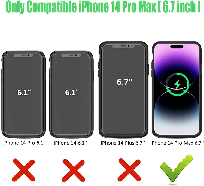 Wireless Charging Case for iPhone 14 Pro Max, 12000mAh High Capacity Portable Rechargeable Battery Case Qi Wireless Charging with iPhone 14 Pro Max (6.7 inch) Extended Battery Charger Cover (Black)