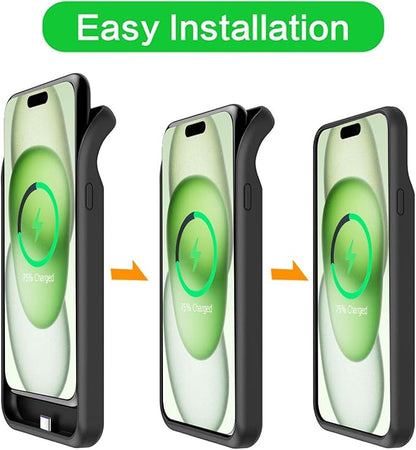 Battery Case for iPhone 15, Upgraded 10000mAh Rechargeable Portable Charging Case with Wireless Charging Compatible for iPhone 15 (6.1 inch) with Carplay Extended Battery Pack Charger Case (Black)