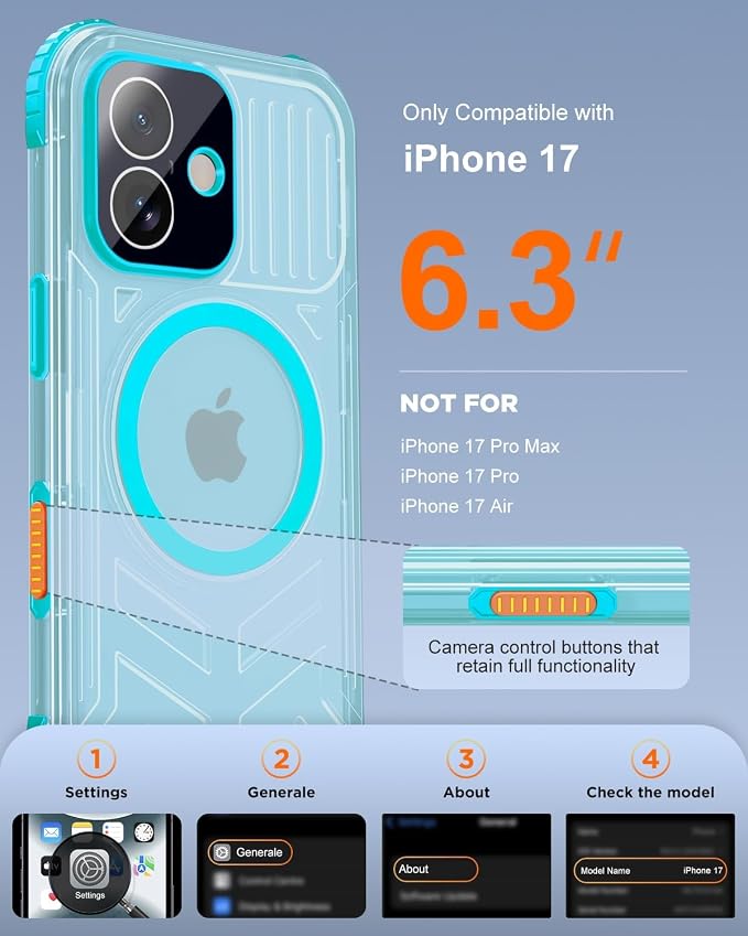 for iPhone 17 Waterproof Case with Magsafe, Built-in [Camera & Screen Protector] [Lanyard], IP68 Water Proof Full Body Dustproof Heavy Duty Frosted Protective Phone Cover, 6.1" Teal