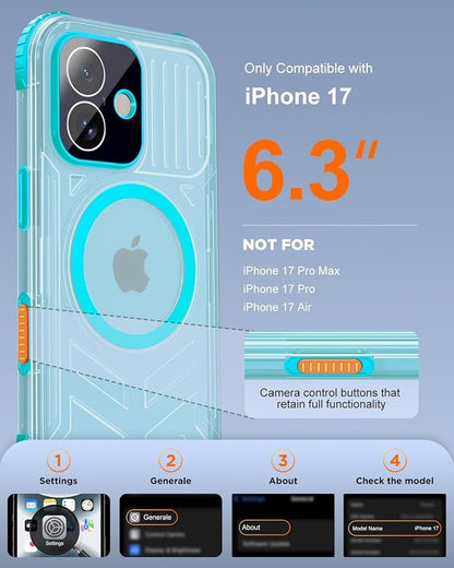 for iPhone 17 Waterproof Case with Magsafe, Built-in [Camera & Screen Protector] [Lanyard], IP68 Water Proof Full Body Dustproof Heavy Duty Frosted Protective Phone Cover, 6.1" Teal
