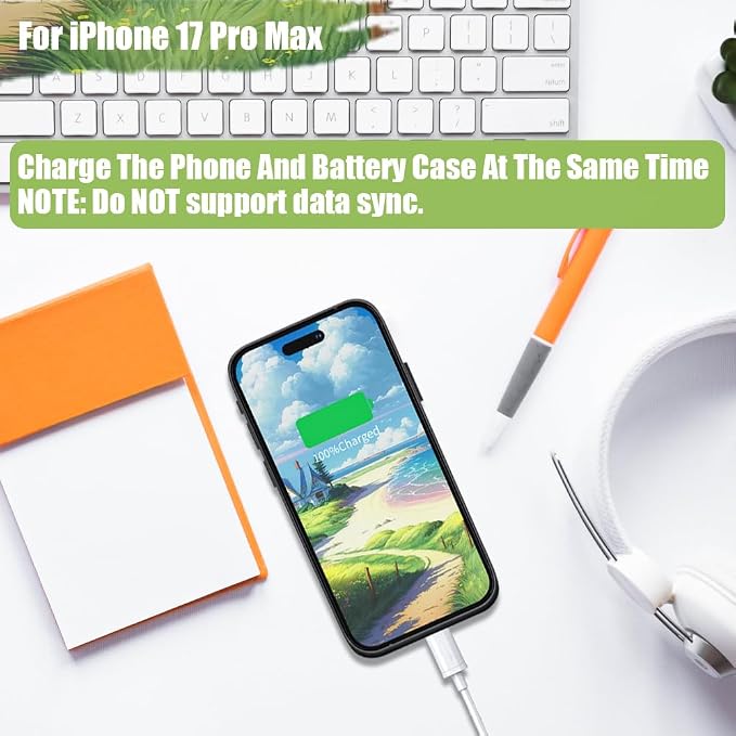 Battery Case for iPhone 17 Pro Max, 6000mAh Rechargeable Extended Battery Charging/Charger Case, Add 100% Extra Juice (6.9 Inches) Black