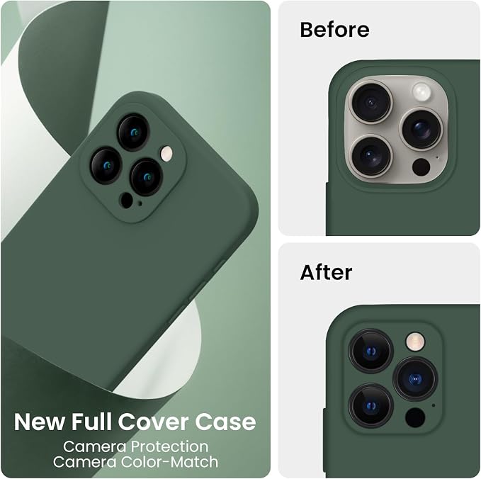 FireNova Designed for iPhone 15 Pro Case, Silicone Upgraded [Camera Protection] Phone Case, Soft Anti-Scratch Microfiber Lining Inside, 6.1 inch, Alpine Green