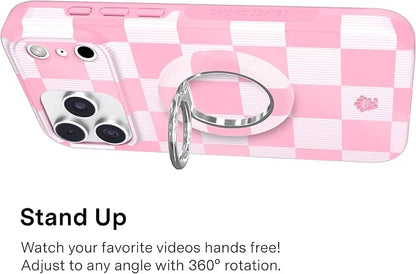VELVET CAVIAR Compatible with MagSafe Phone Grip 2.0 | Cute Magnetic Ring Holder | Finger Loop Kickstand | Pop On Accessory for iPhone 17, 16, 15, 14, 13, 12 | Pink Checkered