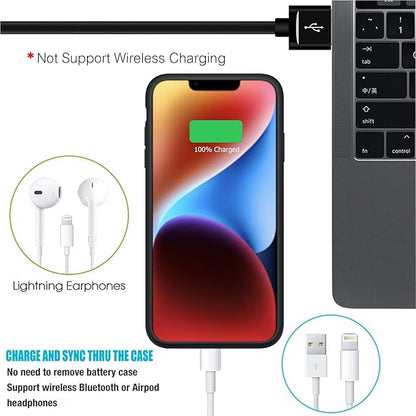 Battery Case for iPhone 14, Full Encircle 7000mAh Ultra-Slim Rechargeable Smart Portable Charging Cover Extended Battery Pack Compatible with iPhone 14 (6.1 inch) Charger Case Support Carplay-Black
