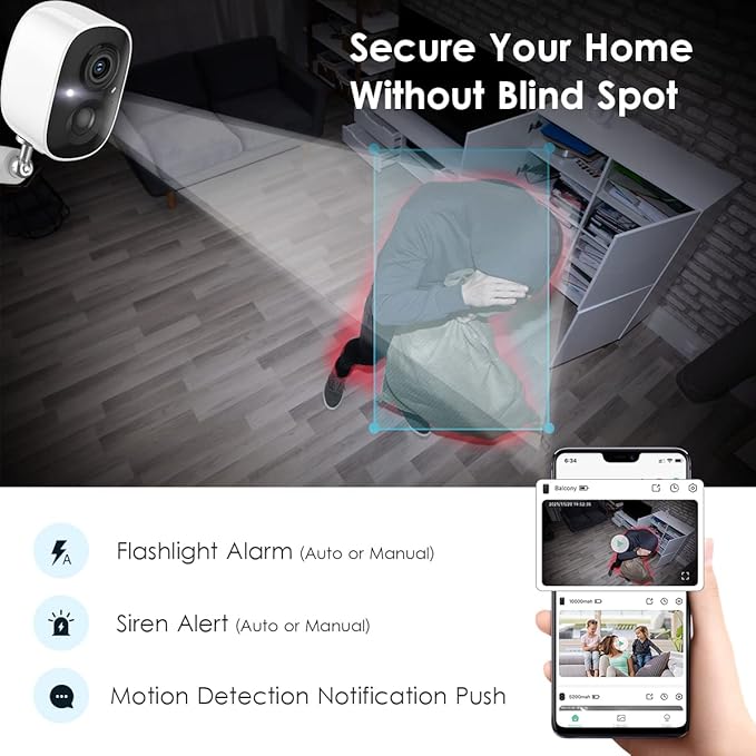 GMK Solar Security Camera Wireless Outdoor, with Solar Panel 2K Color Night Vision Motion Detection 2-Way Talk Battery Powered 3MP WiFi Home Indoor Camera IP65 Weatherproof Cloud/SD Storage
