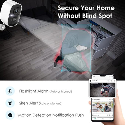 GMK Solar Security Camera Wireless Outdoor, with Solar Panel 2K Color Night Vision Motion Detection 2-Way Talk Battery Powered 3MP WiFi Home Indoor Camera IP65 Weatherproof Cloud/SD Storage