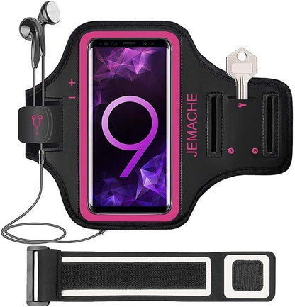 Galaxy S10+ S9+ S8+ Armband, JEMACHE Gym Running Workouts Arm Band for Samsung Galaxy S10 Plus/S9 Plus/S8 Plus with Key Holder (Rosy)
