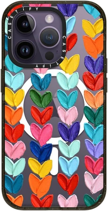 CASETiFY Impact iPhone 14 Pro Case [4X Military Grade Drop Tested / 8.2ft Drop Protection/Compatible with Magsafe] - Polka Daub Hearts - Glossy Black