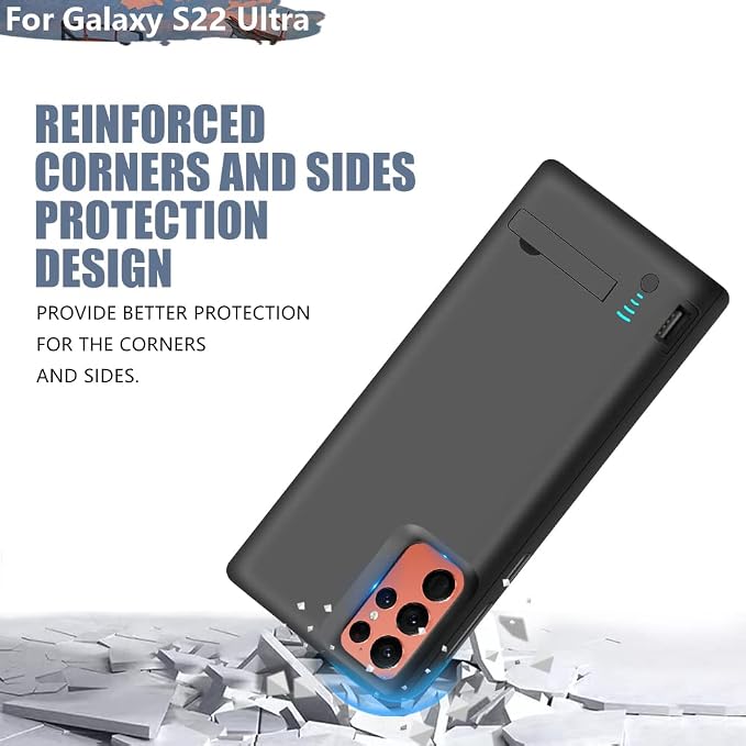 Battery Case for Samsung Galaxy S22 Ultra, 5000mAh Rechargeable Extended Battery Charging Charger Case, Add 100% Extra Juice, Not Compatible with S22 or S22+ (6.8 inch) Black