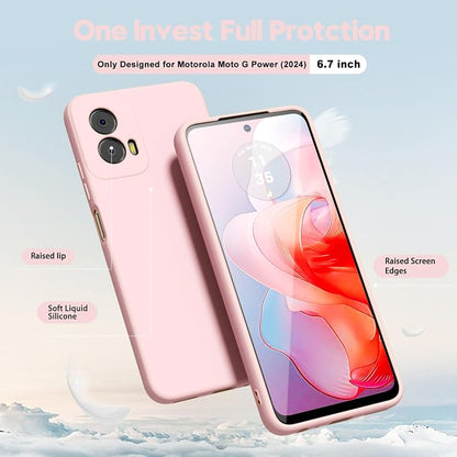 oakxco for Motorola Moto G Power 5G 2024 Phone Case Liquid Silicone, Thin Slim Soft Rubber Gel TPU Plain Simple Cover for Women Girl Cute, Matte Solid Color, Light Pink