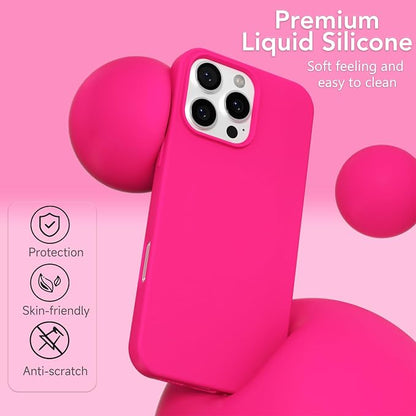 for iPhone 16 Pro Case Silicone Compatible with Magsafe Case, Ultra Slim Thin Magnetic Phone Cases Mag Safe, Cute Soft Rubber Gel TPU Matte Plain Wireless Charging Cover for Women, Hot Pink