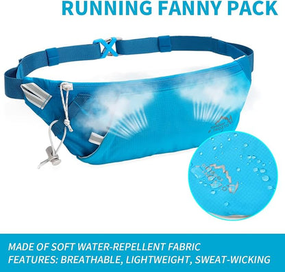 INOXTO Slim Running Belt Fanny Pack for Women and Men Sports Waist Bag Pack with 300ml Water Bottle for Running Walking Cycling Hiking Reflective Running Pouch Belt for All Phones (Black) (Blue)