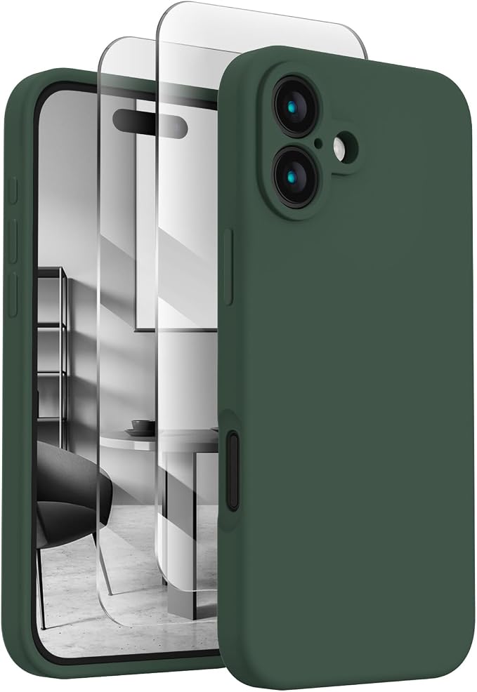 FireNova Designed for iPhone 16 Plus Case, Silicone Upgraded [Camera Protection] Case, Soft Anti-Scratch Microfiber Lining Inside, 6.7 inch, Alpine Green