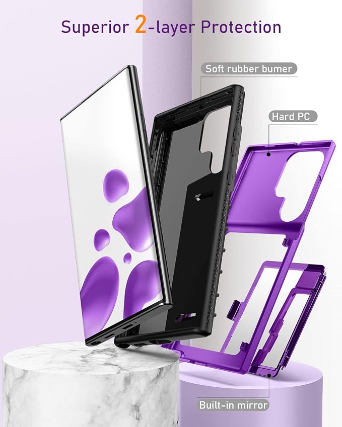 WeLoveCase for Samsung Galaxy S22 Ultra Wallet Case with Credit Card Holder & Hidden Mirror, All-Round Protection Shockproof Phone Cover Designed for Samsung Galaxy S22 Ultra, 6.8 Inch Purple