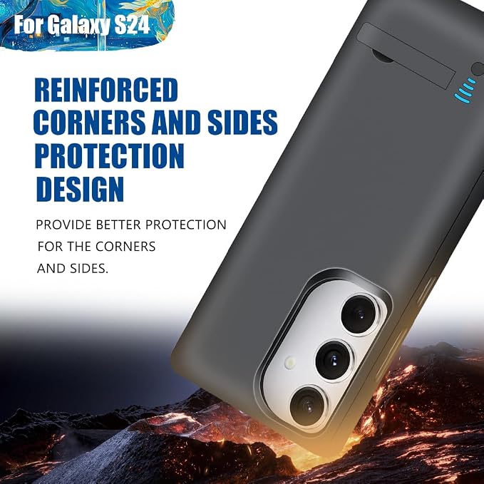 Sitong Upgraded Battery Case for Samsung Galaxy S24, 5000mAh Rechargeable Extended Battery Charging Charger Case, Add 100% Extra Juice, Not Compatible with S24+ or S24 Ultra (6.2 inch) Black