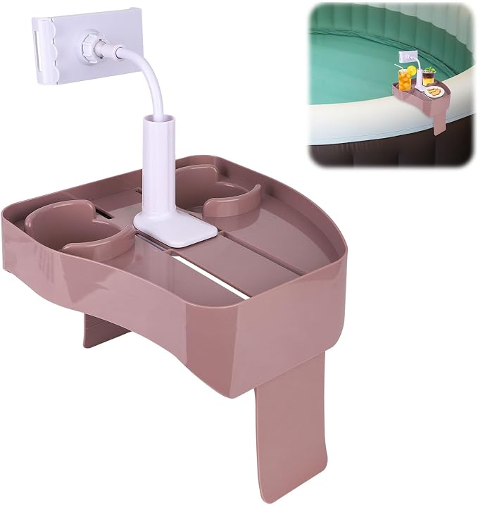 Hot Tub Tray with Phone Holder, Adjustable Spa Bath Bathtub Table with 2 Beverage Slots & Drainage Holes Non-Slip Caddy for Floating Inflatable Pools Above Ground Tubs & Outdoor Spas Accessories