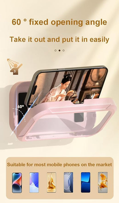 Shower Phone Holder Waterproof - 360° Bathroom Wall Phone Mount Stand Water Proof Anti Fog Case, Suitable for Phones Under 7 inches (Second Generation Pink)