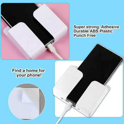 Jetec 8 Pieces Wall Mount Phone Holder Adhesive Remote Control Storage Box Wall Mount Charging Phone Stand Holder Adhesive Non Slip Media Organizer Storage Box for Bedroom Kitchen Bathroom (White)