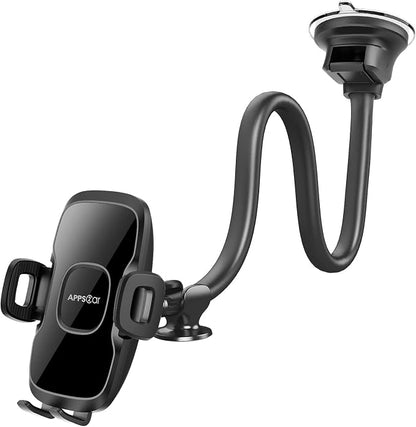 APPS2Car 14'' Gooseneck Car Phone Holder,Heavy Duty Phone Holder for Truck, [Flexibile Long Arm] [Anti Shake stabilizer] Windshield Car Phone Mount Suction Cup,Fit for iPhone, Samsung (Mirror Black)