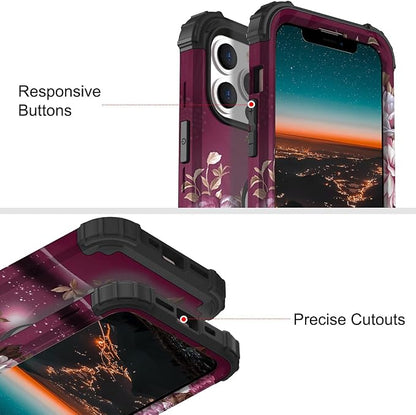 Hocase for iPhone 13 Pro Case, Heavy Duty Shockproof Protection Soft Silicone Rubber+Hard Plastic Bumpers Hybrid Protective Case for iPhone 13 Pro 6.1" 2021 - Royal Purple Flowers