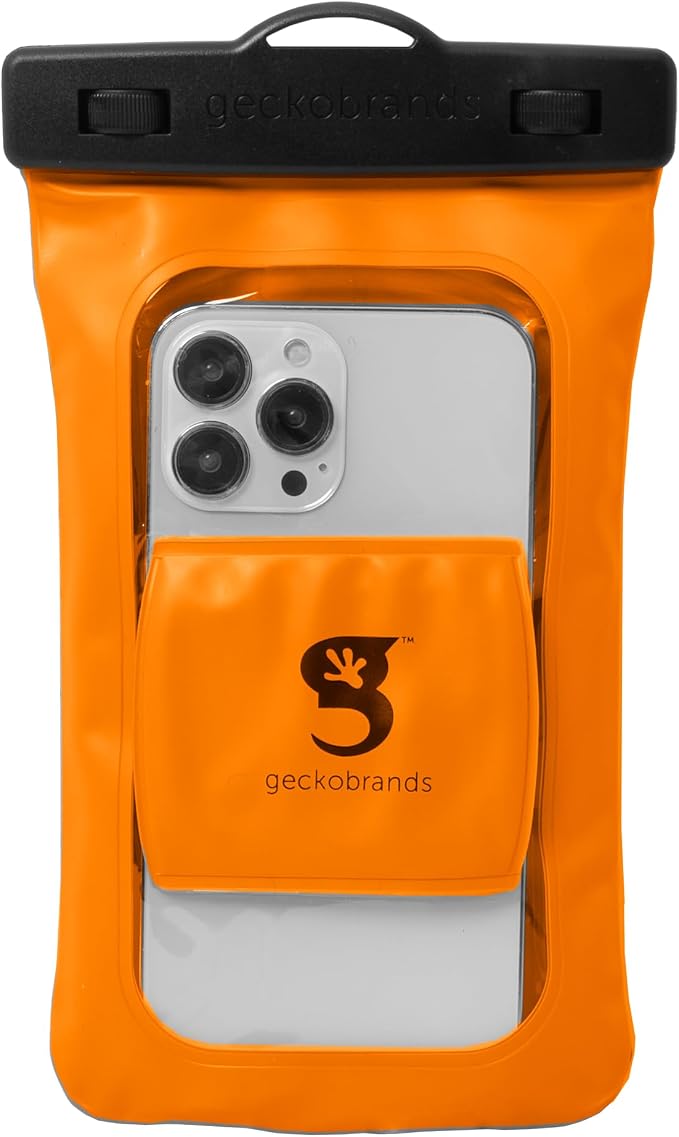 geckobrands Float Phone Dry Bag with Arm Band - Floating Watertight Dry Bag Phone Pouch, Fits Most iPhone and Samsung Galaxy Models Orange