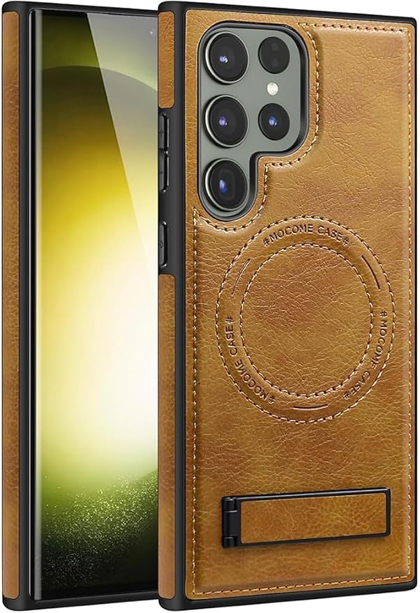 Case for Samsung Galaxy S25 Ultra/S25 Plus/S25,Magnetic Wireless Charging Phone Case with Fold Kickstand Slim Leather Cover (Brown,S25ULTRA)