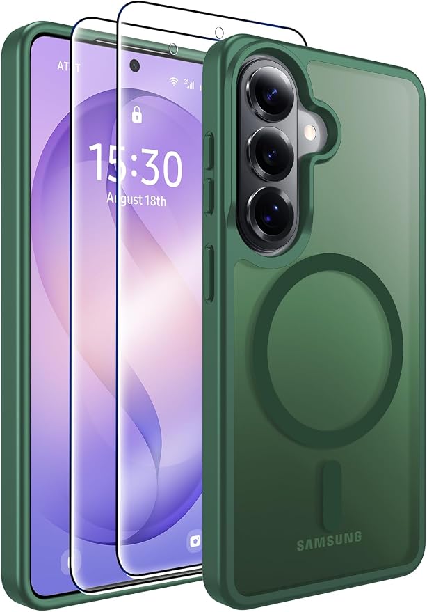 MOZOTER for Samsung Galaxy S26 Plus Case with Magnetic,[Compatible with MagSafe][12Ft Military Dropproof][2*Screen Protector] Translucent Anti-Slip Back Slim Shockproof Case for S26 Plus-Green