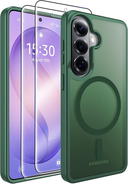 MOZOTER for Samsung Galaxy S26 Plus Case with Magnetic,[Compatible with MagSafe][12Ft Military Dropproof][2*Screen Protector] Translucent Anti-Slip Back Slim Shockproof Case for S26 Plus-Green